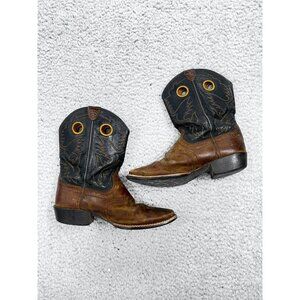 Mens Ariat Brown Black Leather Pull On Eyelet Stitched Western Boots Size 5.5